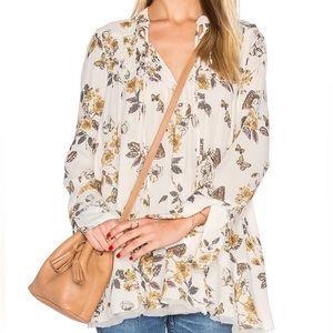 Free People Pebble Crepe So Fine Smocked Tunic Top in Ivory Combo